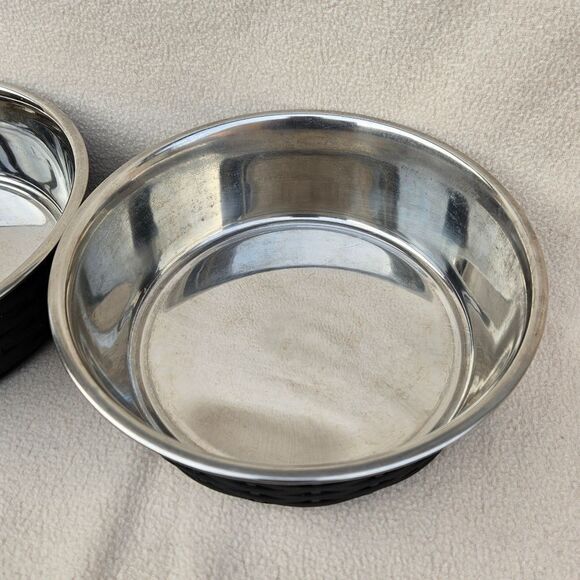 Stainless Steel and Black Food or Water Bowls - Set of 2 - Picture 5 of 8